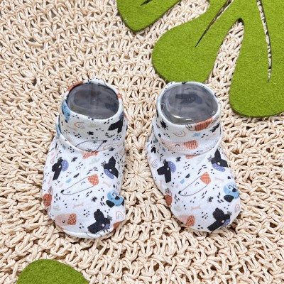  Kit Luva e Pantufas - Cachorrinhos - Azul Jeans e Branco